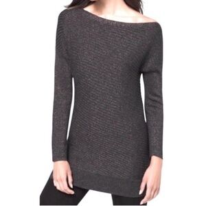 WHBM Shimmering Tunic Sweater Top Long Sleeve Off One Shoulder Gray Size M